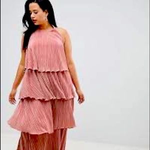 Pink Plisse Halter Tiered Dress